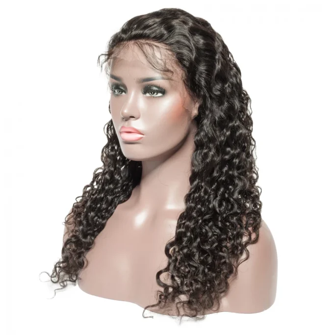 Full Frontal Water Wave Wig Curly synthetic wig on a mannequin head with natural-looking hairline.